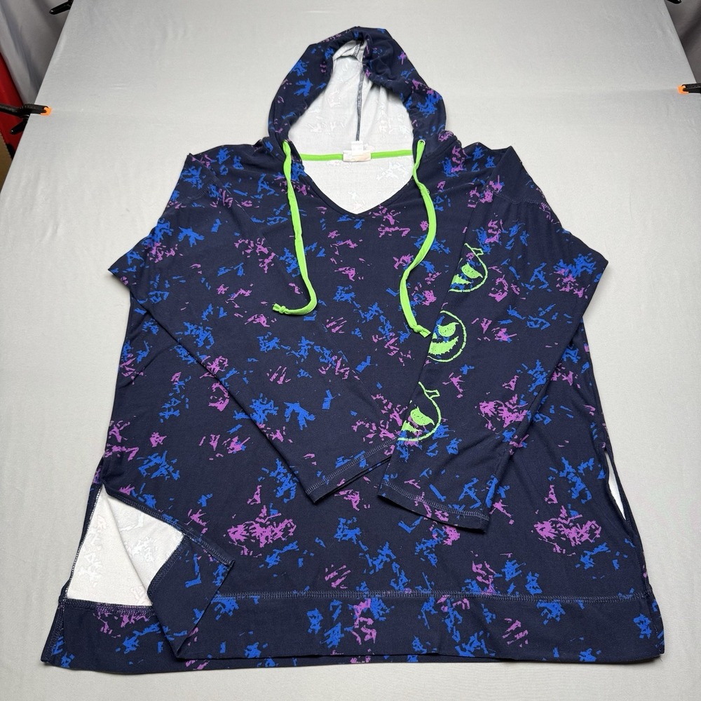 XL LuLaRoe Eliza Hooded Top Halloween Glow in dark Jack Lantern Blue Splatters